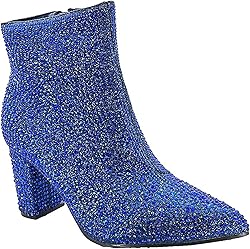 Women Rhinestone Block Chunky Heel Ankle Bootie