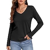 PrettyGuide Womens V Neck Long Sleeve Shirts Loose Fit Casual Fall Basic Tees Shirt Soft Cotton Top