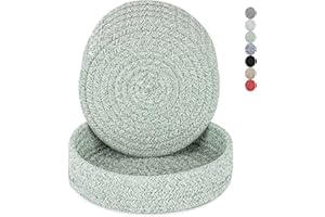 CAZZON Trivets for Hot Dishes, Trivets for Hot Pots and Pans, Hot Pads for Countertops, Coasters 4 Pcs and Storage Basket 1 Pack, Pot Holders for Kitchen, Cotton Hot Mats Cooking Pad Protect Table (Green)