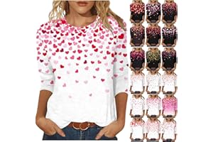 SMIDOW Valentines Shirts for Women Trendy 2025 Cute Love Heart Print Tunic Tops Plus Size Casual Summer 3/4 Sleeve Blouses