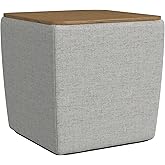 HomePop Home Decor Storage Ottoman with Wood Top|Upholstered Modern Square Storage Ottoman with Storage for Living Room & Bed