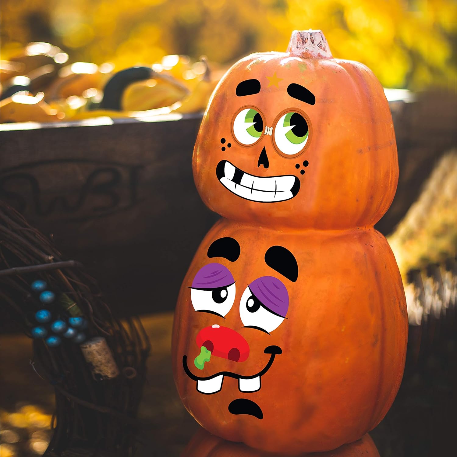 JOYIN Make 40 Faces Pumpkin Decorating Stickers with 18 Sticker Sheets in 12 Different Designs and Sizes Halloween Party Supplies Trick or Treat Party Favors: Toys & Games