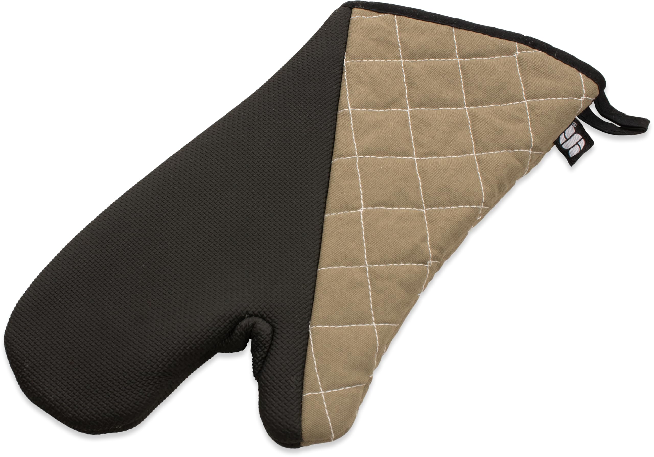 San Jamar 810CM15 Textured Neoprene Bestgrip Conventional Temperature Protection Oven Mitt with Magnet and WebGuard, 15" Length, Tan โ image 1