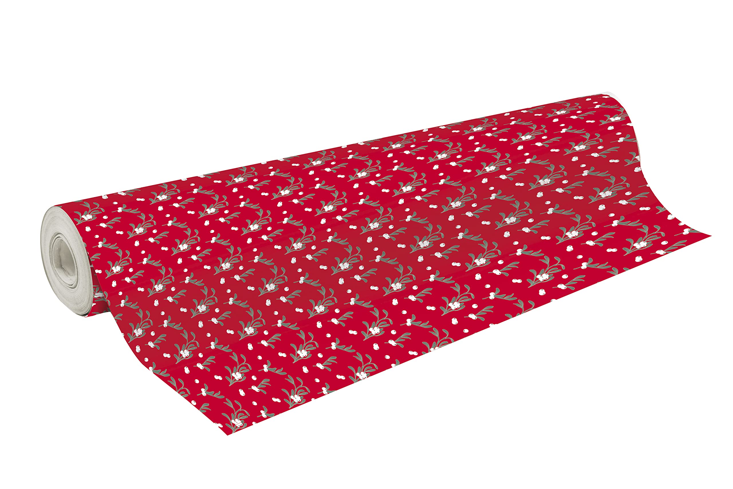 Clairefontaine 202058C - A Reel of Gift Paper - 80g Excellia Paper - Format: 50x0,70m - Pattern: Mistletoe, Christmas green/Red - wrapping, ideal for packaging