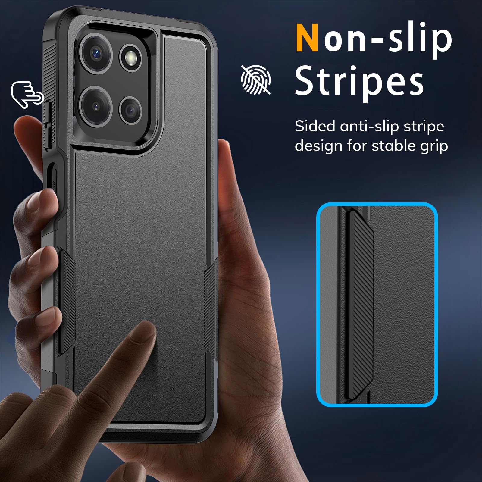 Vinve for Moto G Power 2025 Case with HD Screen Protector, Military-Grade Shockproof & Dual-Layer Protection, Anti-Slip Grip Design Phone Case, Black