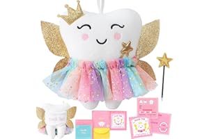 G.C Kids Tooth Pillow Toys Boys Girls Tooth Holder Teeth Fairy Stuffed Animal Plush Toy with Wings Pocket Tooth Notepad Felt Keepsake Wallet Pouch Gifts