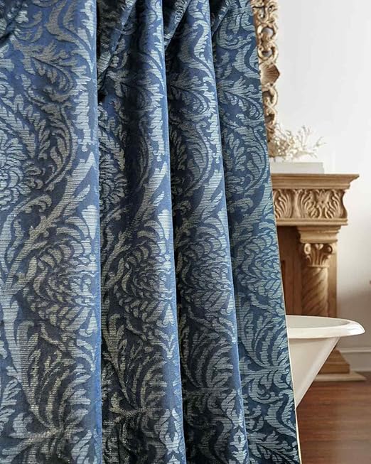Amazon Com Isabella Blue Faux Silk Fabric Shower Curtain Button