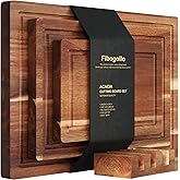 Fibogollo Acacia Wood Cutting Boards for Kitchen(Set of 3),Wooden Chopping Boards Set with Juice Groove,Serving Board with Holder,Butcher Block for Meat,Vegetables,Fruit
