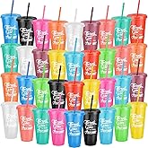 Sieral 48 Pcs Employees Appreciation Gifts Bulk Thank You Cups with Lids and Straws 24 oz Plastic Tumbler Travel Mugs Inspirational Gifts for Coworker Stuff Teacher (Stylish Color)