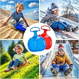 Alpenflitzer 2x Bob Sledges with Handle Kids Snow Sledge Blue Red Toboggan view 6