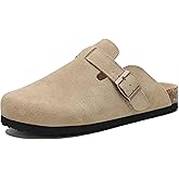 Women's Suede Clogs Men's Leather Mules Cork Footbed Sandals Slip-on Potato Shoes with Arch Support