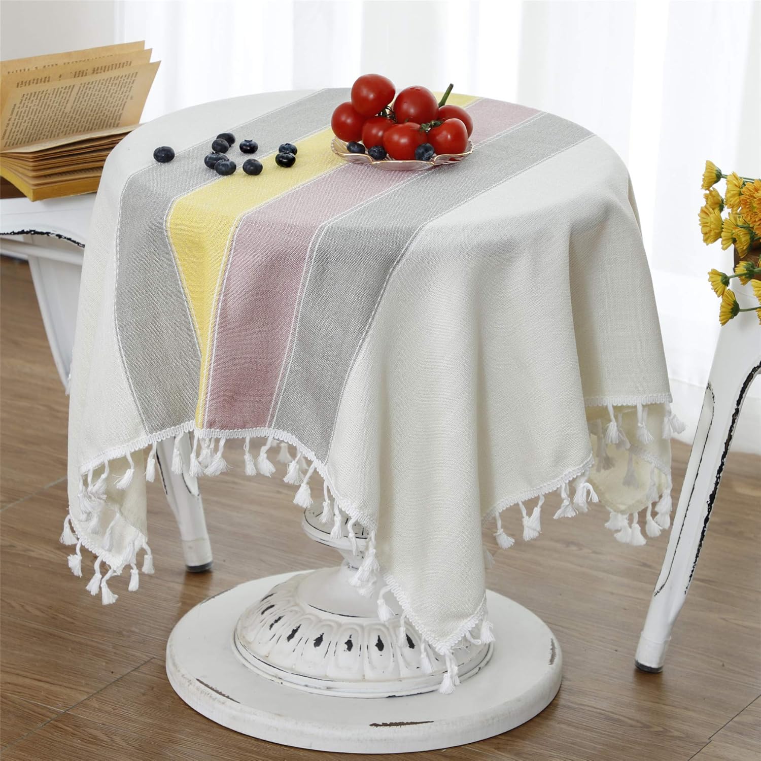 Small Square Tablecloth Cotton Linen Embroidered Stitched