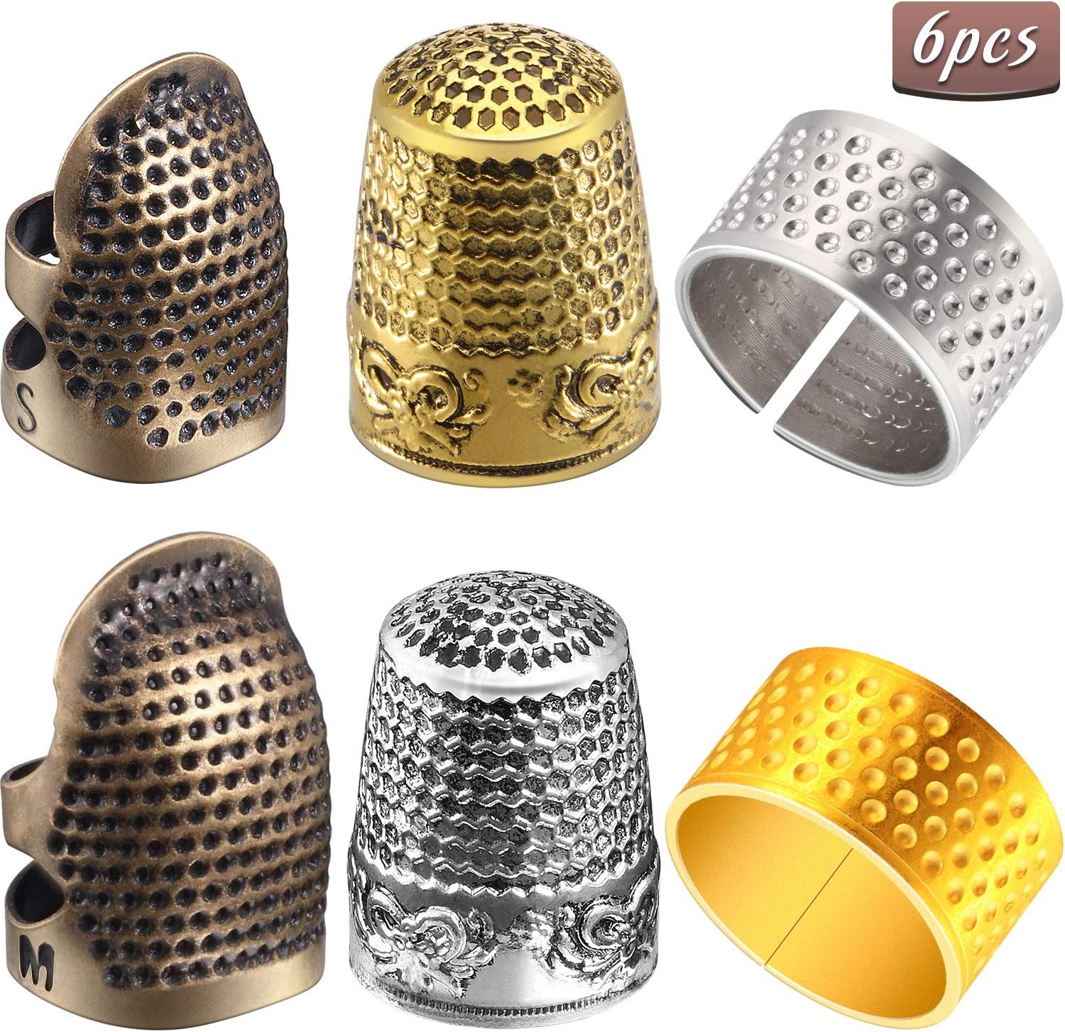 6 Pieces Sewing Thimble Finger Protector Fingertip Thimble Adjustable