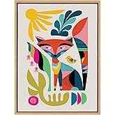 Kate and Laurel Sylvie Mid Century Modern Fox Framed Canvas Wall Art by Rachel Lee of My Dream Wall, 18x24 Natural, Modern Ar