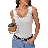 Summer Tank Tops for Women Scoop Neck Cute Going Out Basic Trendy Y2K Sleeveless Shirts Lace Trim