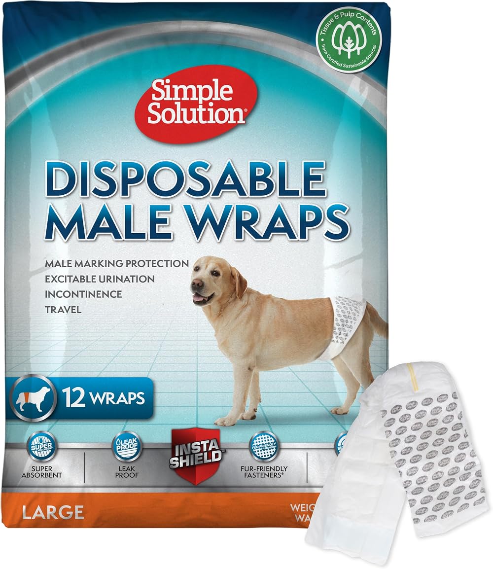 Simple Solution Disposable Dog Diapers for Male Dogs 12 Pack Large