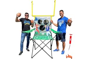 EASYGO PRODUCTS XXL Giant Football Toss Game & Tailgating Chair Combo - 8’ Tall - Outdoor Football Game for 2-4 People – Includes Footballs, Air Pump, Kicking Tee & Storage Bag – Tailgating, Backyard, Beach & Parks
