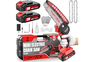 TOMYVIC Electric 6 Inch Mini Small Cordless Battery Powered Handheld Chainsaw With Charger For Trimming On Tree Branches, Wood Cutting, Pruning Shears To Diy, Backyard Upkeep, Light Home Repairs