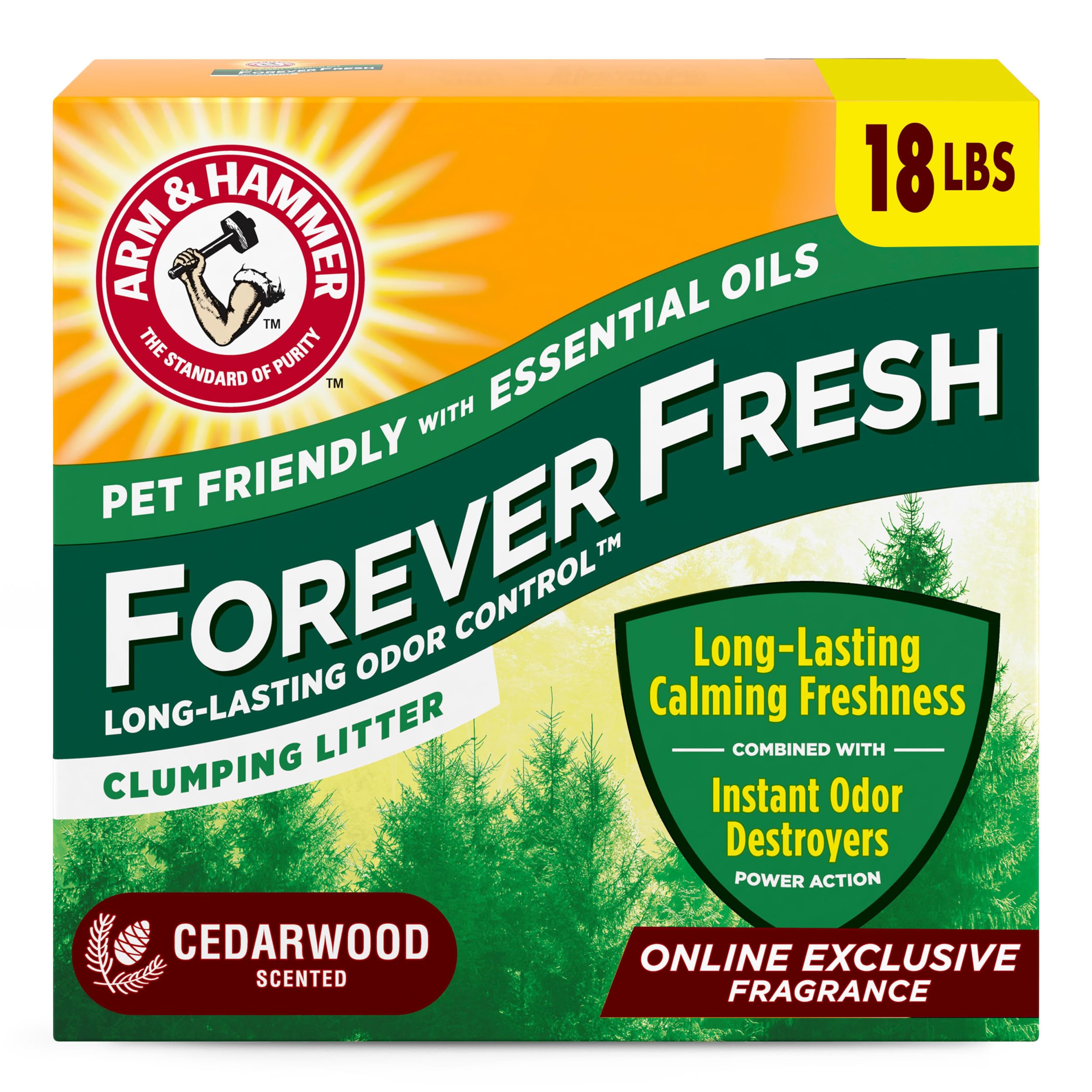 Photo 1 of Arm & Hammer Forever Fresh Clumping Cat Litter Cedarwood, MultiCat 18lb, Pet Friendly with Essential Oils