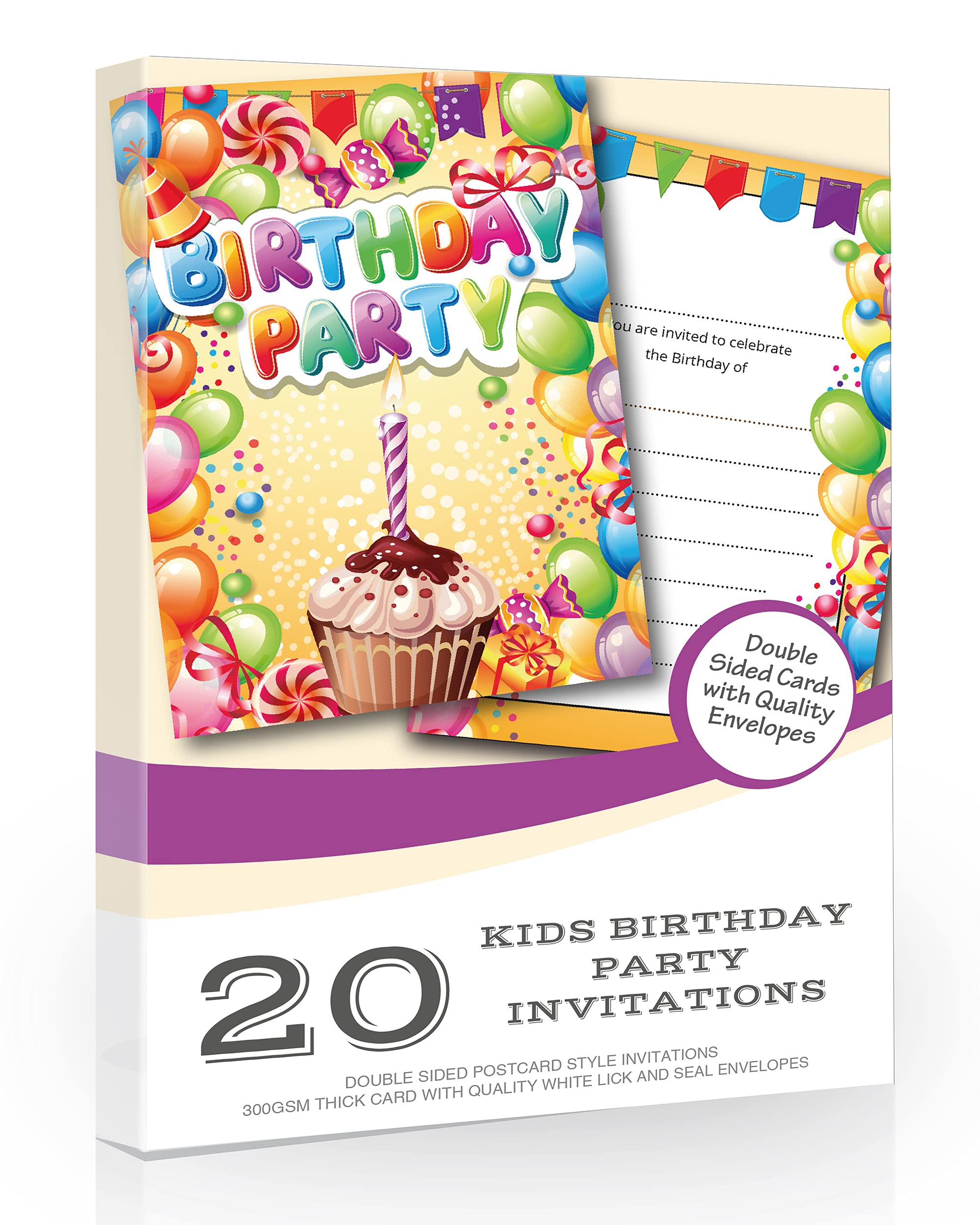 Olivia Samuel 20 x Birthday Party Invites from Boy or Girl Bright Fun Design - Ready to Write with Envelopes