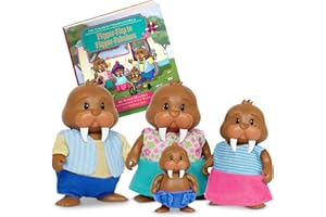 Li'l Woodzeez – Tuskaroo Walrus Family – Set of 4 Collectible Posable Walrus Figures with Storybook – Pretend Play Doll Figures – Gift Toy for Kids Age 3+