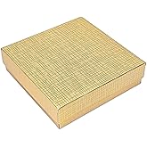 TheDisplayGuys - 25-Pack #33 Cardboard Linen Paper Jewelry Gift Boxes w. Cotton Padding - Gold (3.5" x 3.5" x 1.0")