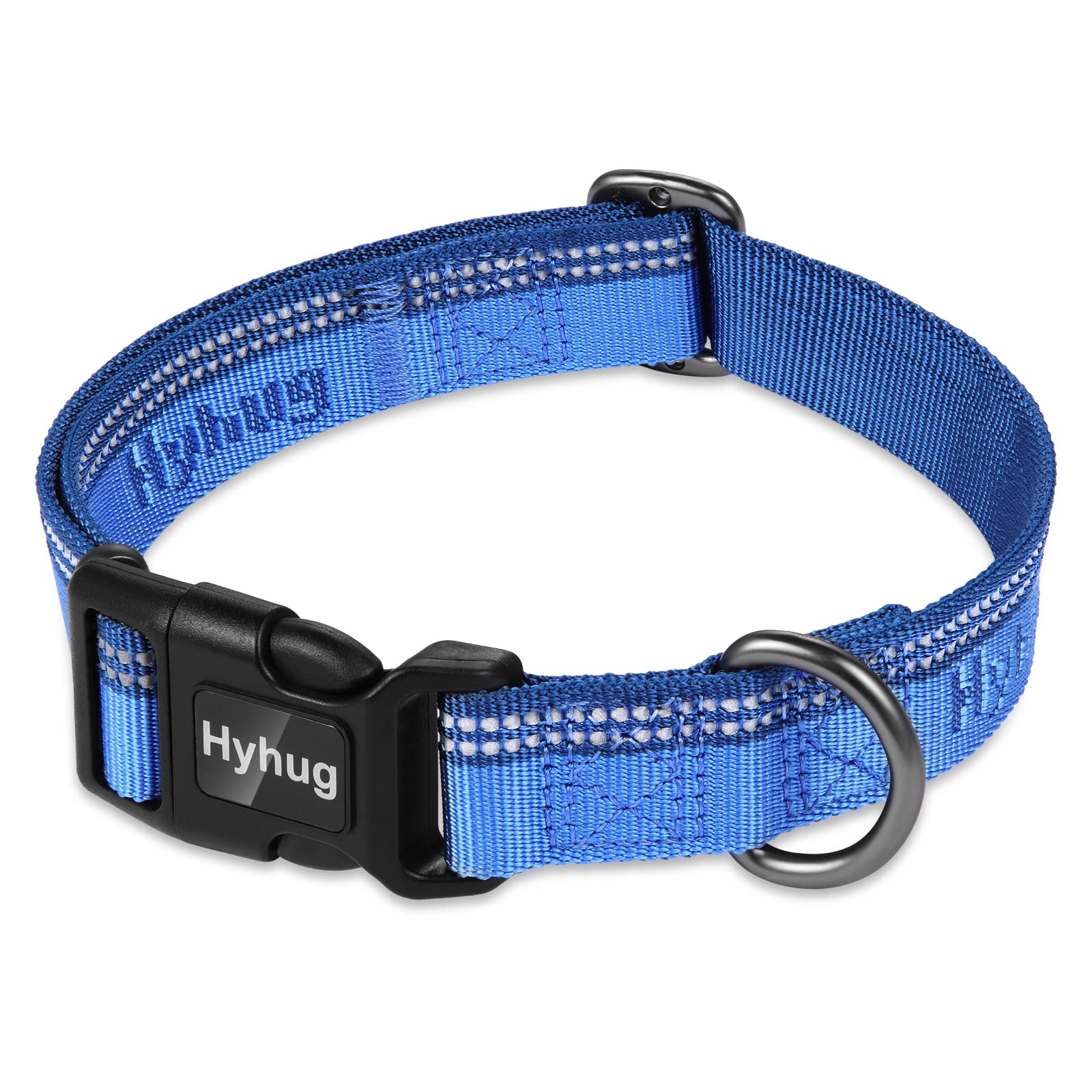 Hyhug Design Two-color nylon Jacquard Webbing, Heavy-duty Classic Basic Collar, Quick Release Buckle, Specially Designed for Gentle Dogs. (Small, Classic Blue)