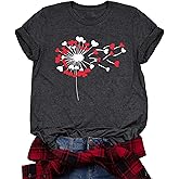 LHBNK Valentines Shirts for Womens Dandelion Tops Funny Love Heart Printed Tees Casual Valentine Gifts Clothes