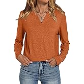 Womens Long Sleeve Shirts Casual Notch V Neck Basic Tees Cute T-Shirt Dressy Tunic Tops Spring Fall Fashion Outfits 2026