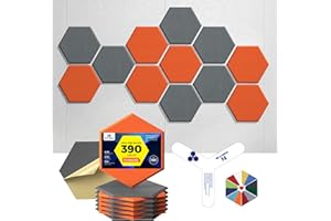 Dexmoko Self-Adhesive Acoustic Panels [390 lbs/yd³ Ultra-High Density], 2nd Generation Sound Absorbing Panel, Professional Level Sound Panel, Polyester Soundproof Foam [Size L, Orange & Moon Grey]