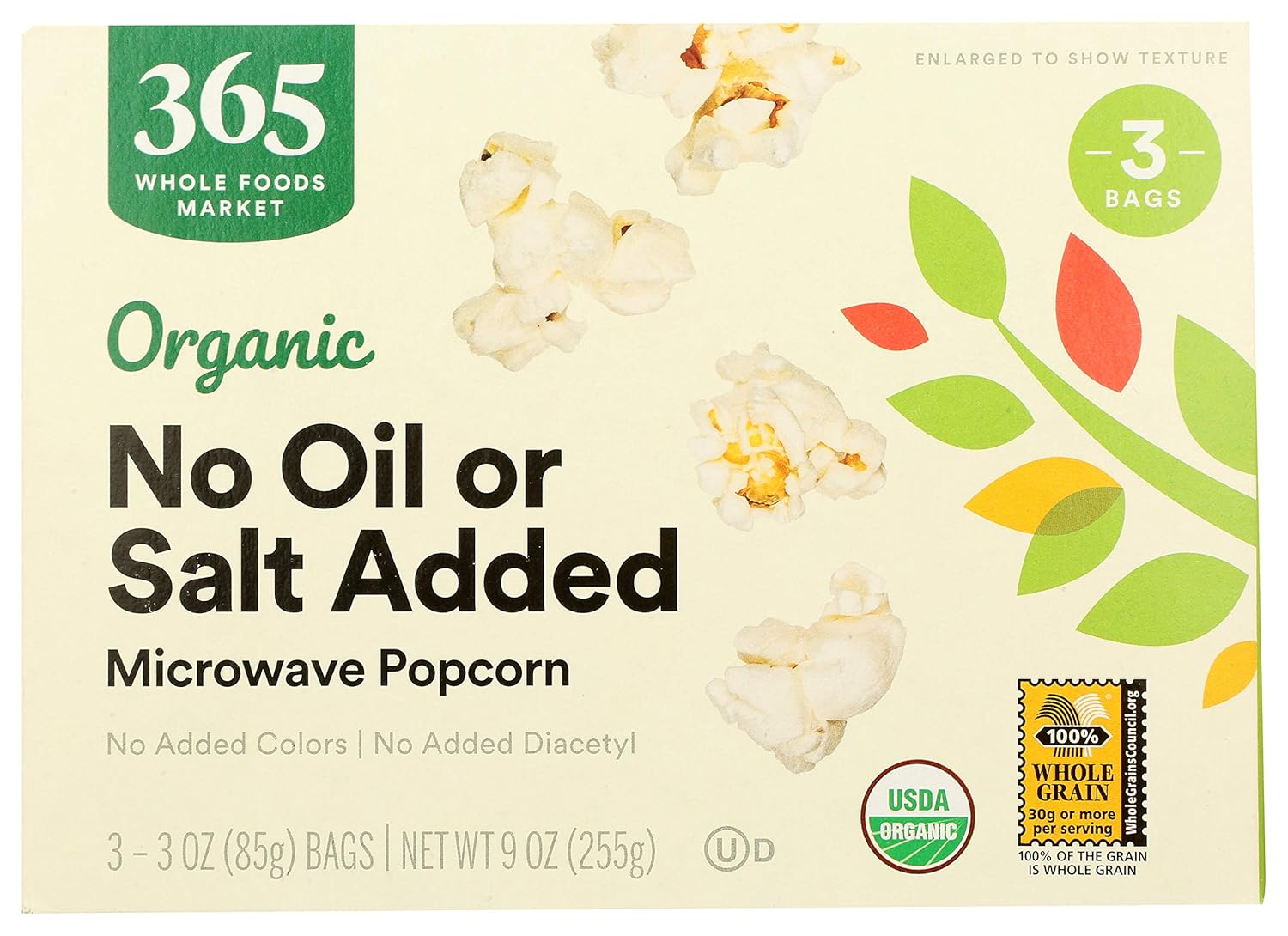 365 by Whole Foods Market, Organic Microwave Popcorn, No Oil or Salt Added (3 - 3.5oz Bags), 9 Ounce