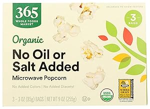 365 by Whole Foods Market, Organic Microwave Popcorn, No Oil or Salt Added (3 - 3.5oz Bags), 9 Ounce