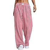 LOMON Womens Striped Gingham Boxer Pants Spring Summer Pajama Lounge Pj Casual Plaid Trousers Y2K Beach Bottoms with Pockets