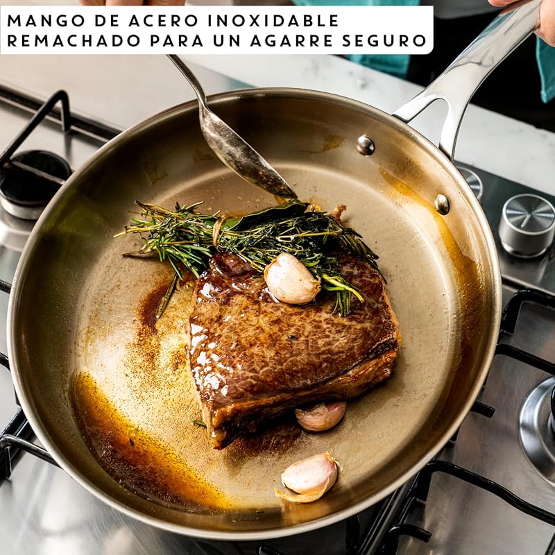 Jamie Oliver - Conjunto de 2 tabuleiros de 24/28 cm, Indução Adequado, sem revestimento antiaderente, Thermo-Fusion, seguro para máquina de lavar loiça e forno, aço inoxidável
