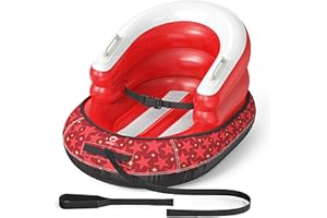 QPAU Snow Sled for Toddlers 1-3 with Canvas Cover, Inflatable Baby Sled with 3-Sided Protection, Tow Strap & Handles, Kids Snow Tube for Skiing & Sledding Outdoor Toys
