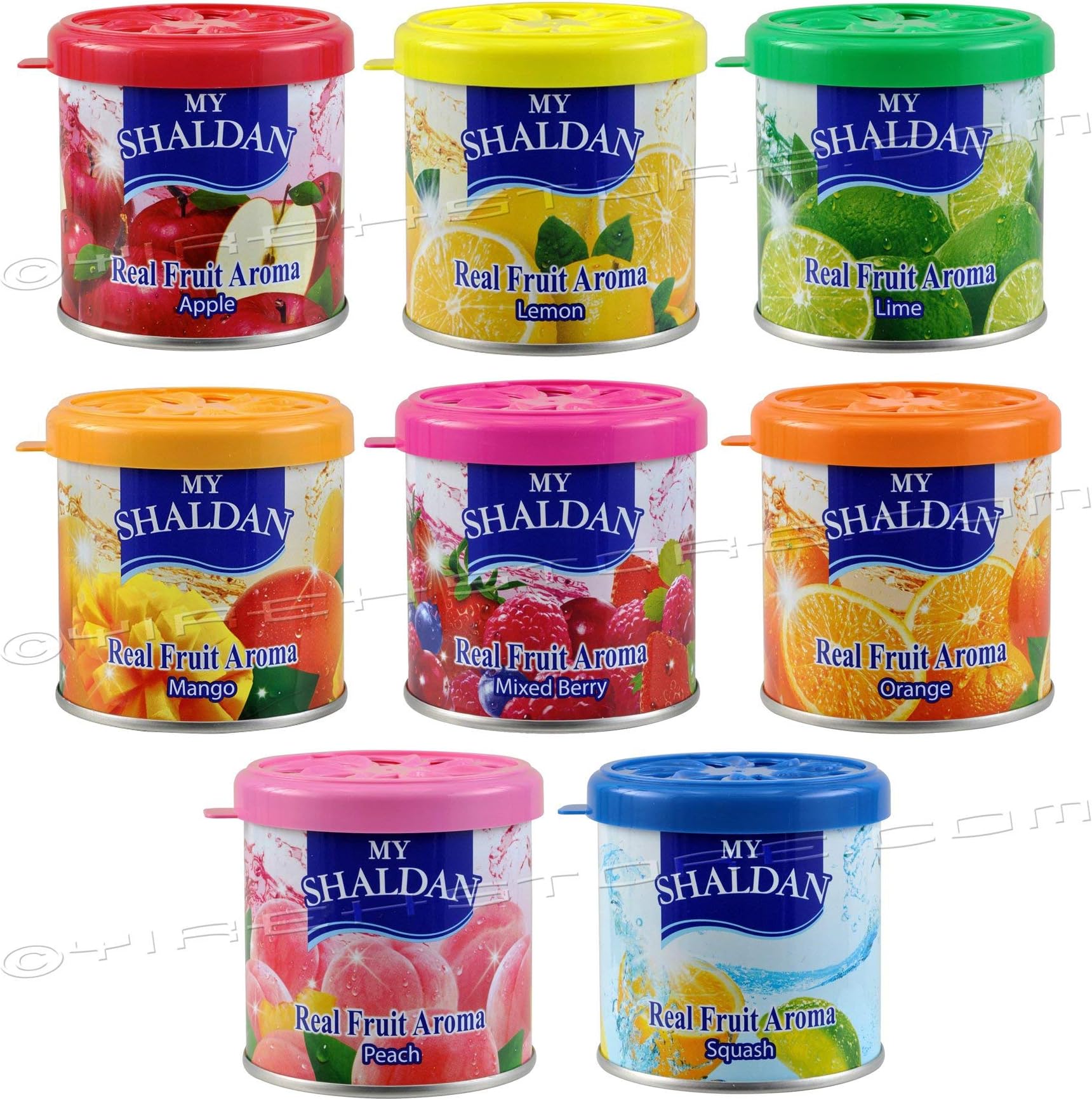 My Shaldan 8 Packs Assorted Scent Car Air Freshener (Apple, Lemon, Lime, Mango, Mixed Berry, Orange, Peach, Squash Scents)