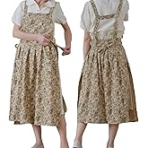 TALIBSA Pinafore Apron Dress,Japanese Cotton Linen Cross Back Apron for Women with Pockets,Pinafore Dress with Waist Ties (Brown flower)