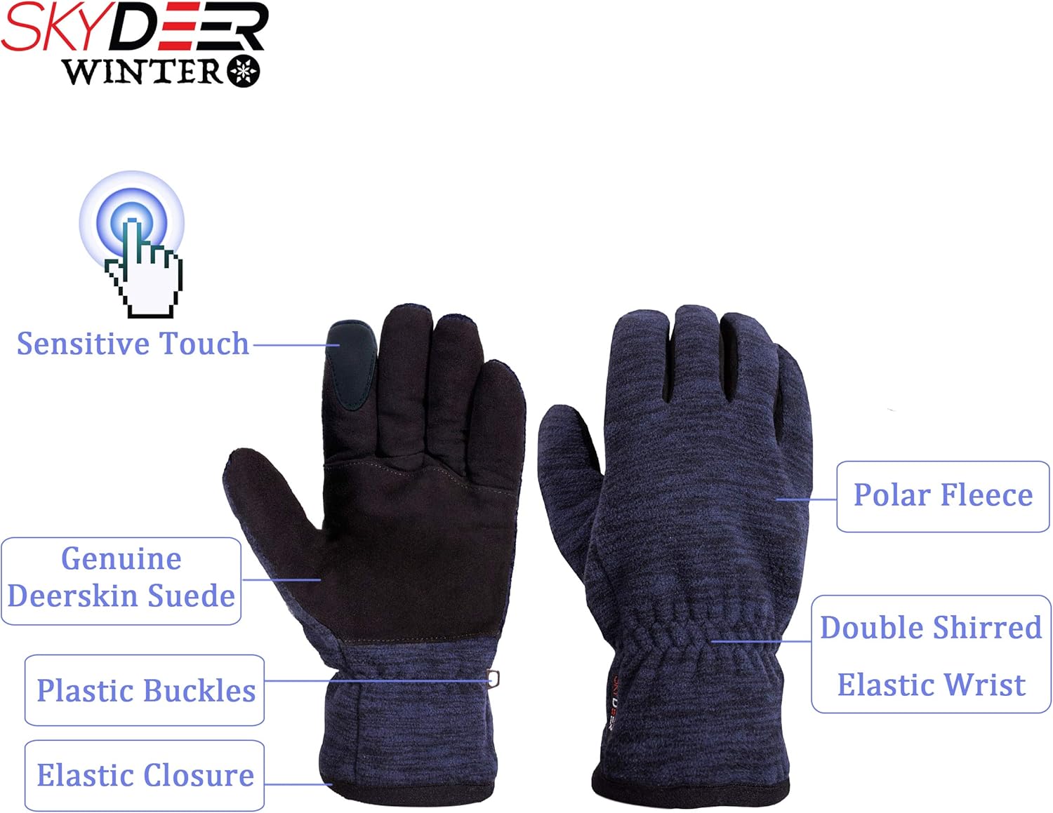 SKYDEER Winter Gloves with Premium Genuine Deerskin Suede Leather and Windproof Polar Fleece (SD8661T/L): Home Improvement