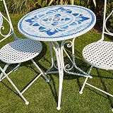 Home Source Fenton Mosaic Patio Table and 2 Folding Chairs Set White view 8