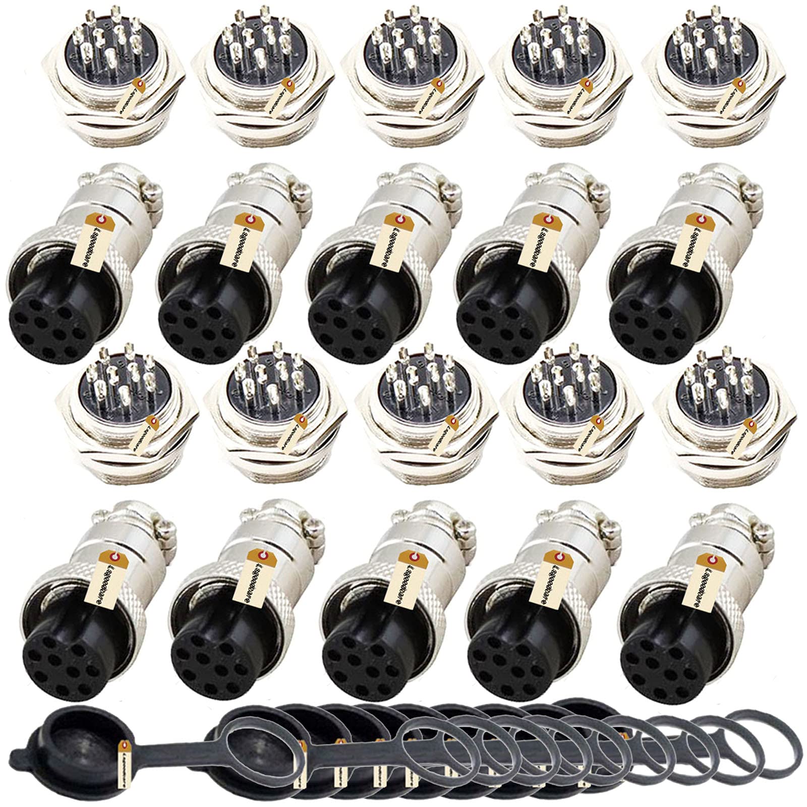 Aviation Plugs GX16-9, Lsgoodcare 20Pcs 16mm 9 Pin Din Female/Male Aviation Connector Plug with 10Pcs Aviations Plug Caps, 5A Metal Chassis Connector Socket — image 1