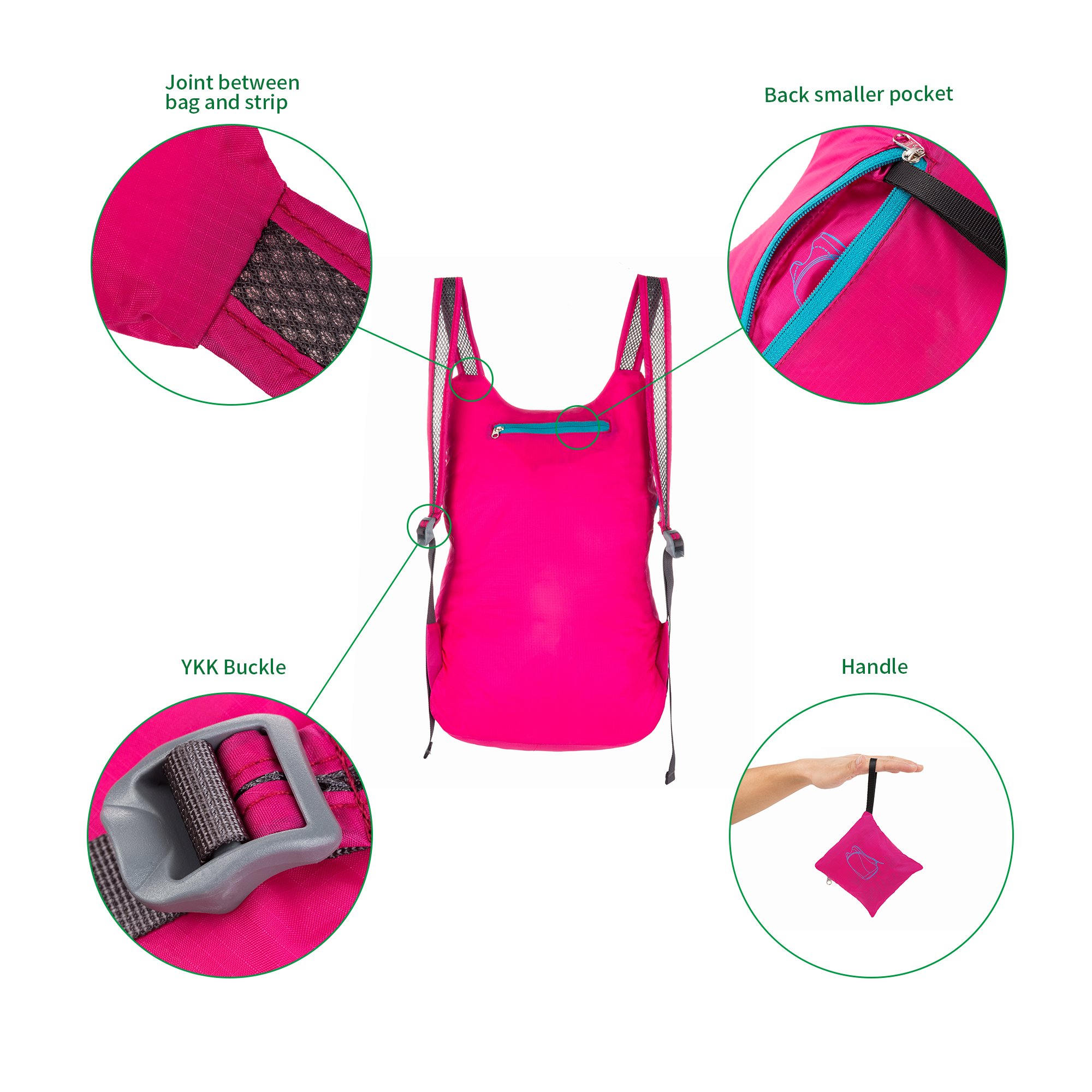 KingCamp 12L Ultralight Handy Packable Camping Hiking Travel Backpack Daypack (Rose Red)