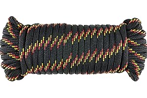 Wellmax Diamond Braid Nylon Rope, 3/8 in X 50 Foot, UV Resistant, High Strength and Weather Resistant - Black