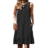 HOTOUCH Women's Summer Dresses Casual Loose Sleeveless Tshirt Sundress Ruffle Hem Tank Dress Beach Dress with Pockets