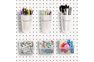 Kuhome 6 Sets Pegboard Bins and Cups with Pegboard Hooks, Pegboard Accessories Baskets, Hooks for Pegboard Cup Holder for Organizing Craft Tools Storage Garage Office Workbench Transparent