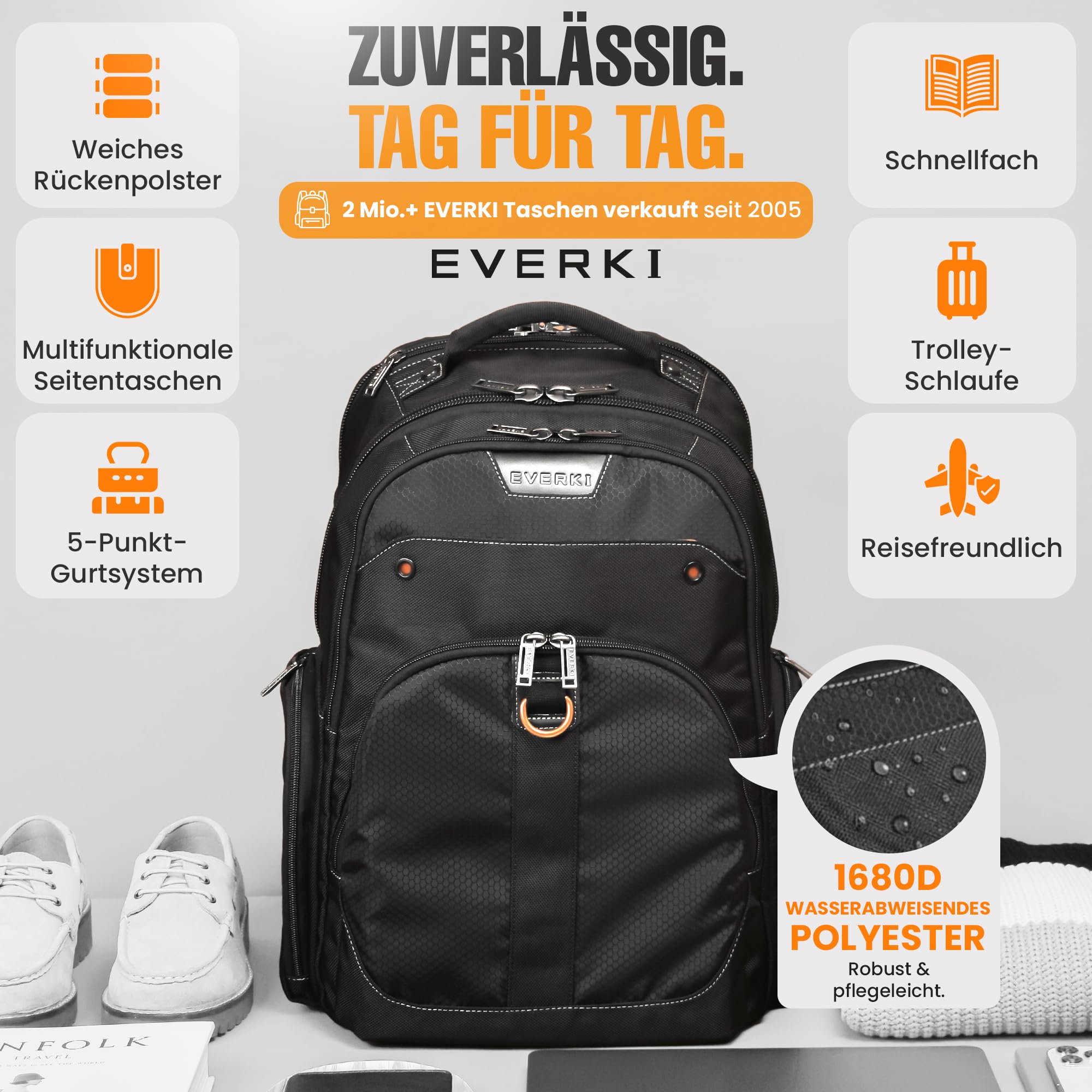 Everki Atlas Business-Laptoprucksack 32 L für 13–17,3 Zoll – ergonomischer, reisefreundlicher Notebook-Rucksack mit anpassbarem Laptopfach – schwarz 5