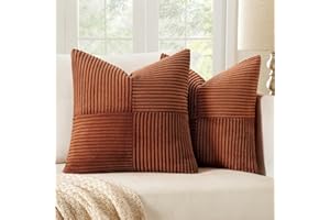 MIULEE Dark Rust Corduroy Pillow Covers Pack of 2 Boho Decorative Throw Pillows Soft Solid Fall Couch Pillowcases Cross Patchwork Textured Cushion Covers Home Decor for Living Room Bed Sofa 18x18 inch