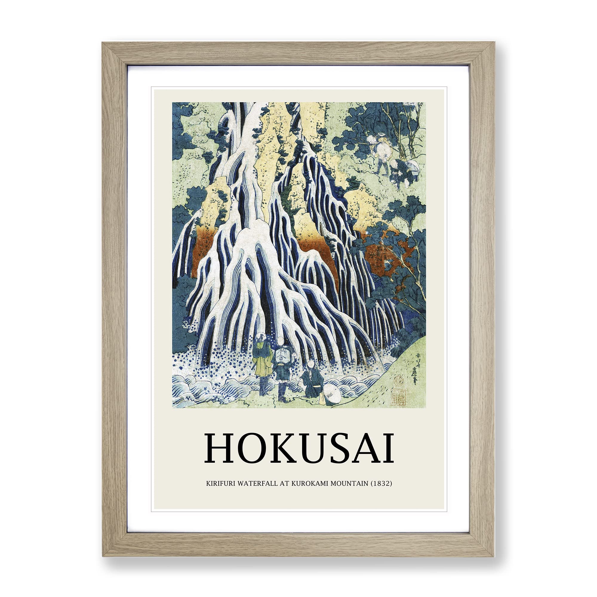 Shimotsuke Kurokami Yama Kurifuri No Taki By Katsushika Hokusai Exhibition Museum Asian Japanese Framed Wall Art Print, Ready to Hang Picture for Living Room Home Office Décor, Oak A4 (34 x 25 cm)