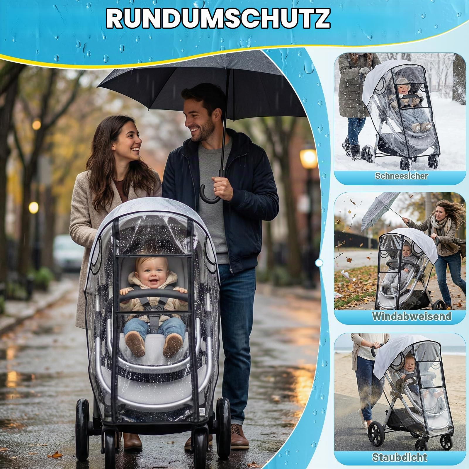 Orzbow Regenschutz Kinderwagen Universal, mit Klarsichtscheibe, Schwarz 7
