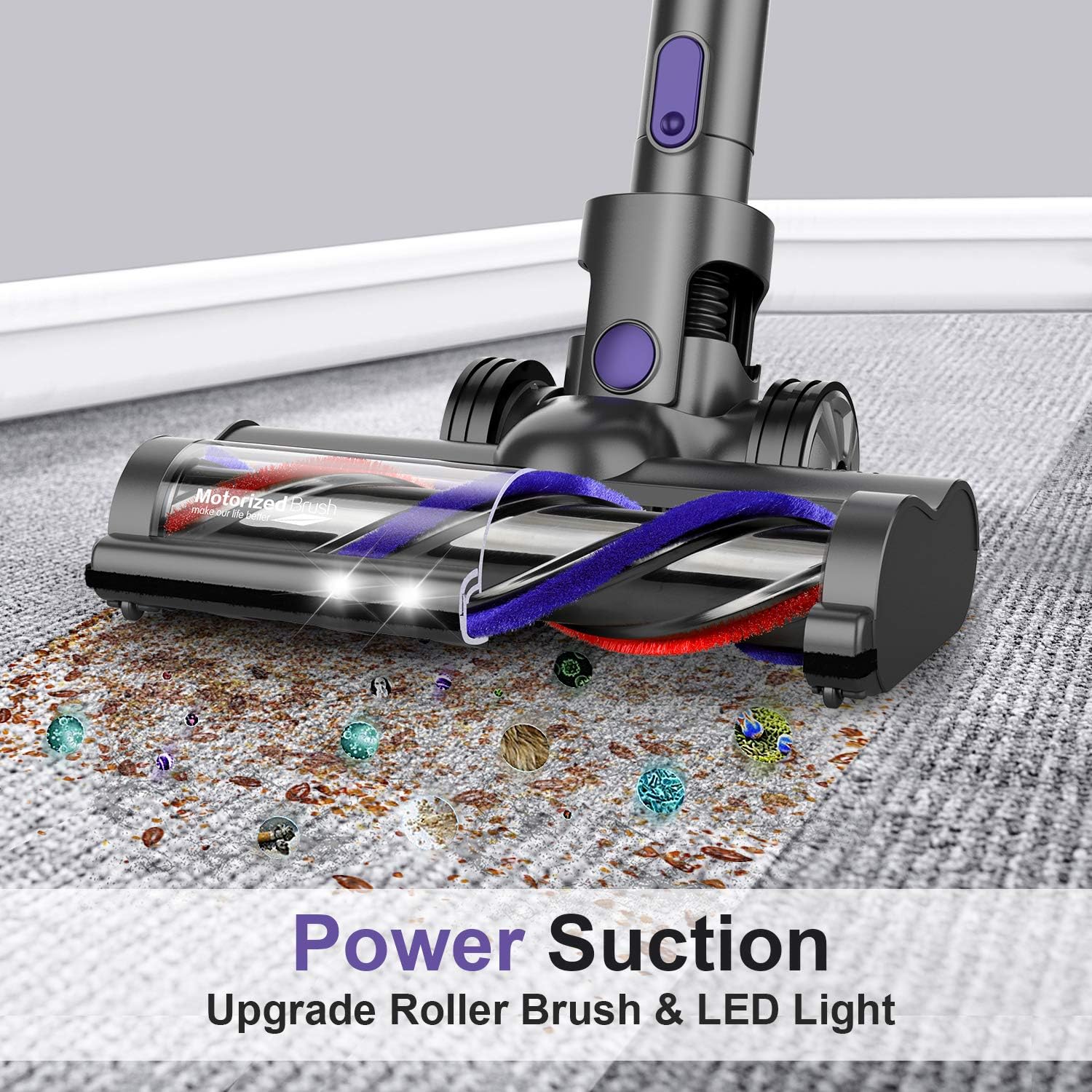 ONSON Cordless Vacuum Cleaner, Stick Vacuum Cleaner with 20Kpa Super Suction, 80000 RPM High-Speed Brushless Motor, 4 in 1 Pro Lightweight Handheld Vacuum Cleaner for Hardwood Floor Carpet Pet Hair -