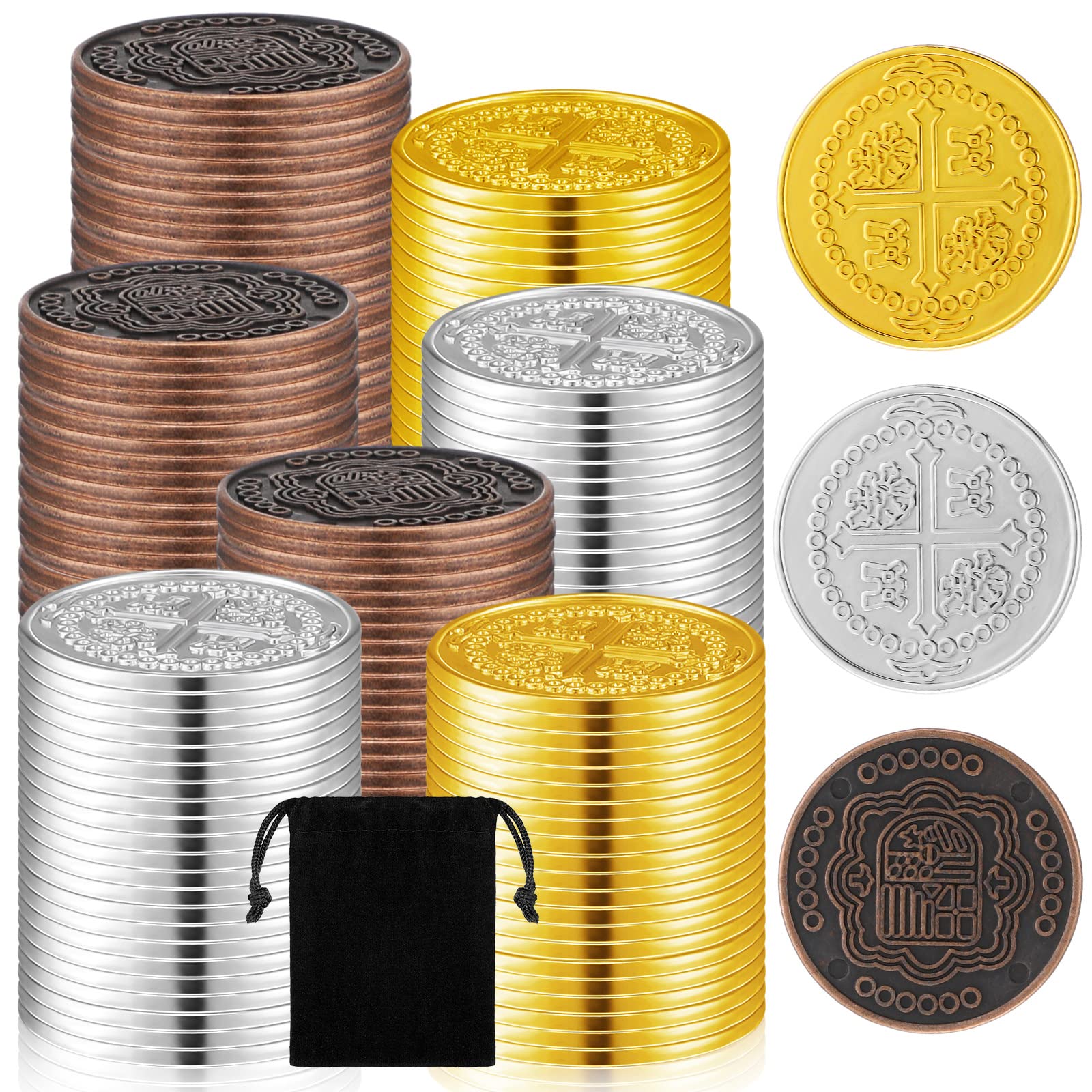Hanaive 100 Pcs Metal Pirate Coins Treasure Chest Spanish Doubloon Fake Coins Tokens for Kids Board Games Pirate Party Cosplay (Classic Style)